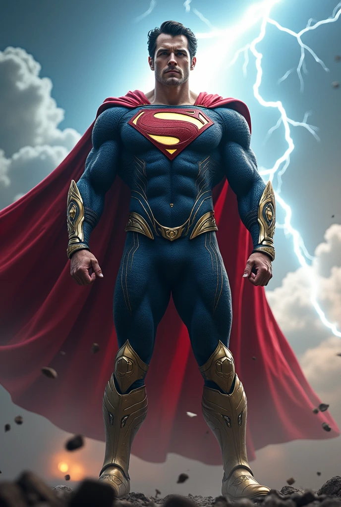 superman statue with sword and cape standing in front of a dark background, superman, wojtek fus, dwayne johnson as superman, superman pose, fan art, justin hartley as superman, herry cavill, by Jakob Gauermann, leaked image, trending on artstation”, official art, henry cavill as a warrior, super photo realistic, artstation masterpiece, 2 eyes, perfect eyes