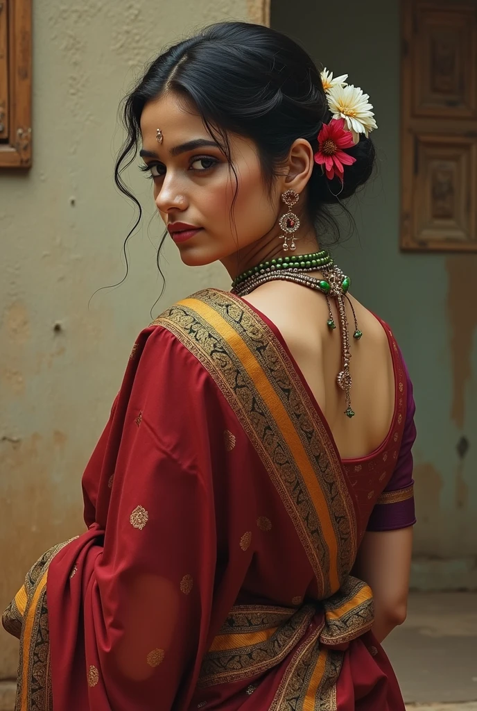 (best quality,ultra-detailed,photorealistic:1.37),clever Indian milf,sharp jawline,floral saree lifted up to knee,hands exposing her vagina and pussy,alluring expression,vibrant colors,soft lighting,traditional decor
