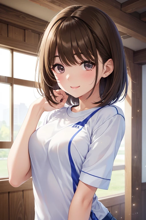 (masterpiece,highest quality,High resolution,Realistic,photograph:1.2),(One high school girl:1.2), (((White polo shirt), Navy blue pleated skirt), (White sneakers), White socks),(Smiling with some teeth showing and eyes narrowed:1.3),(Brown hair ponytail, Natural Makeup, Eyelash extensions, Make your eyelashes thinner and longer:1.3), (A girl who is shorter than the viewer walking next to her:1.3), (clothing that fits:1.2), (School corridor:1.3)