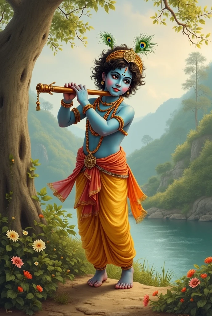 Lord Krishna playing with flute