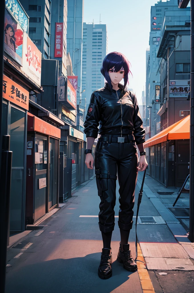 Movie Scenes, Motoko Kusanagi, Ghost in the Shell, Detailed Background, masterpieceThe best quality, high quality, High resolution, Absurd (Anime Scene, Toon Shading, Satoshi Kon, Ken Sugimori, Hiromu Arakawa:1.2), (Anime Style, Manga Style:1.3), Low level of detail, sketch, Concept Art, Line art, Webtoon, Manhwa, [Hand-drawn, Defined Line, Simple colors, Minimal, High contrast, Linear configuration, Scalable artwork, Digital Art, High contrast shadows, Glow effect, Humorous illustrations, Large depth of field, masterpiece色, Concept Art, Trending on Art Station, Vivid colors, dramatic