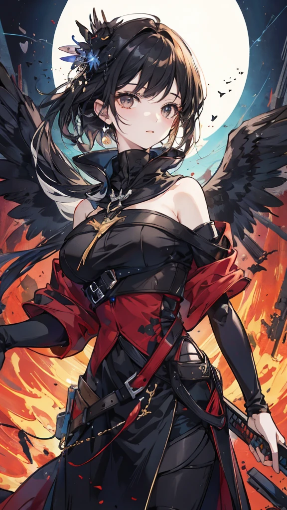 Young girl, small, flat, flatchest, flatchested, l0li, demon girl, black feathered wings, glowing red eyes, horns, tail, black sunsress, no panties, upskirt, wind blowing upskirt, no underwear on