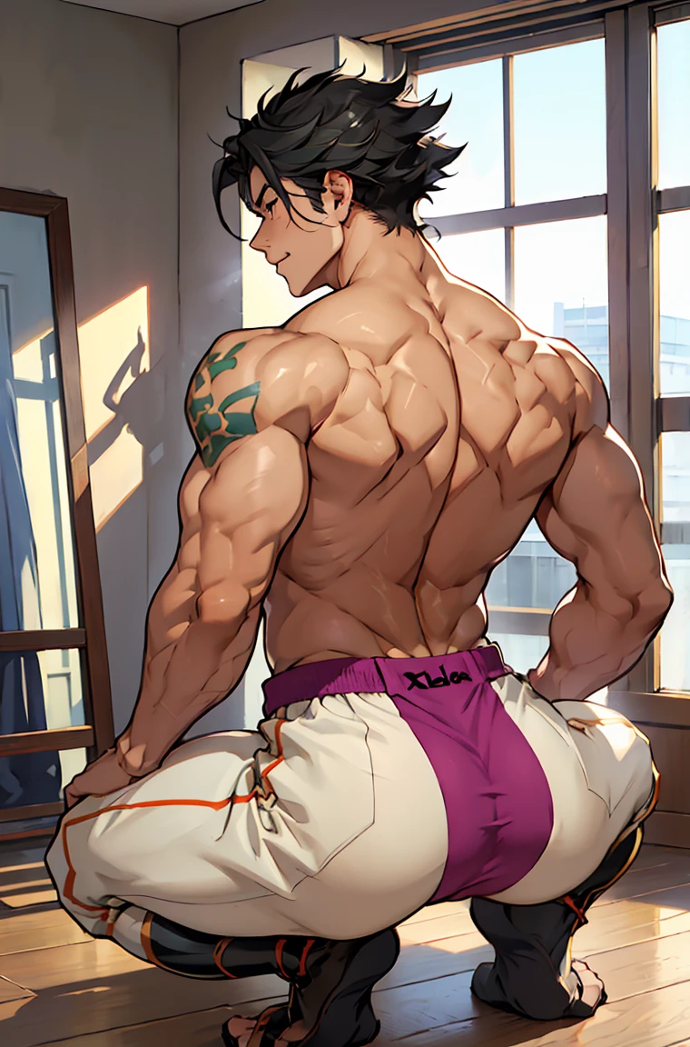 観客にBig Buttを見せつけましょう，Big Butt、Muscular、Stout Arms，Best image quality，male，child，1 ，Young and cute，show，Black Hair，Short Straight Hair，White skin，Big breasted anime，Anime Wallpaper，Alone，maleフォーカス，Completely naked、No clothes、Pectoral muscle expansion、Background of your room，A space with a sense of life、Pose with legs spread and looking back、Crouching、Her anus is spread open so that you can see it, sticking out towards you.，sexy,(Master Parts, Best Quality)，((Exaggerated muscle bulge))