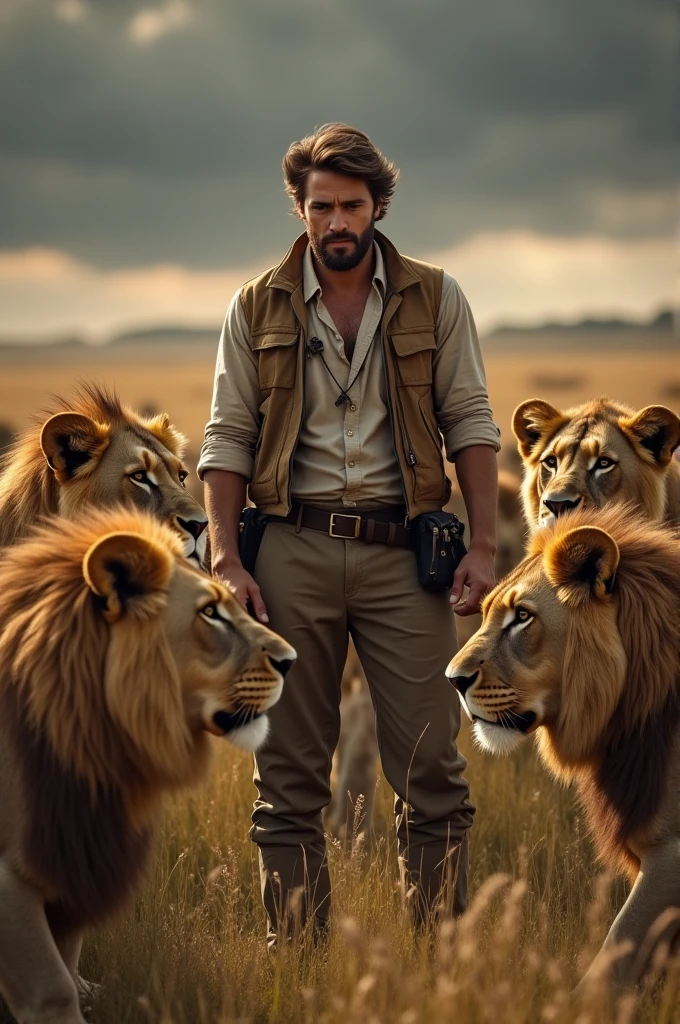 arafed man with a rifle and a lion in a cave, king of the jungle, lord of the jungle, lion warrior, the man riding is on the lion, live action movie, still from a live action movie, national geographic photoshoot, matte painting portrait shot, live action film, fantasy character photo, by derek zabrocki, military photography