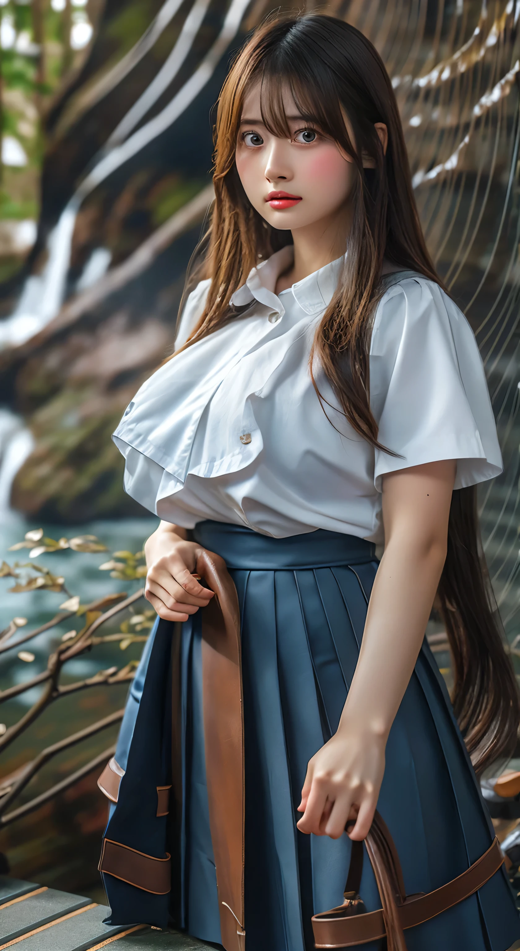 (masterpiece:1.2, Highest quality), (Realistic, photoRealistic:1.4), Beautiful illustrations,
View your viewers, whole body, Front view:0.6,
1 Girl, Japanese, high School girl, (Long Hair:1.5), Let your hair flutter, (Half Up, Half Updo), bangs, Hair between the eyes, Large Breasts:0.8,
Beautiful Hair, Beautiful Face, Beautiful attention to detail, Beautiful clavicle, Beautiful body, Beautiful breasts, Beautiful thighs, Beautiful feet, Beautiful fingers,
(Beautiful views), , School,
((Collared short-sleeved shirt, White shirt, , Grey plaid pleated skirt, Blue checked bow tie)), White panties,
((Are standing), (Lift up your skirt), (Grab the hem of the skirt), (Place your hand on your chest), (Place your hands between your legs)),
blush, ,(low angle:1.5)