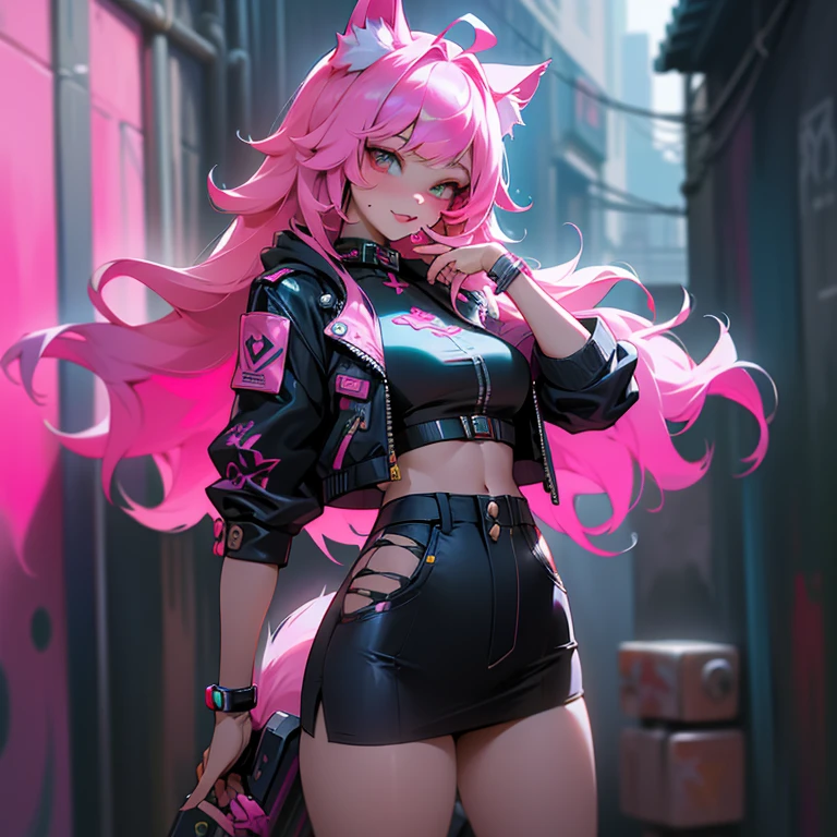 (La mejor calidad,A high resolution,Ultra - detailed,actual),Ahri big，adolescent, cat ears，black fur，delegate，very short stature，very thin limbs，school classroom，(Printed panties for children, pink color)，(Change of clothes)，smile，fun, Wide angle, Detailed plan, bright colors，oil，Accurate and detailed wet pussy、(background alley walls big stones night:1.4) ,( cyberpunk 2.1), (fingers detailed :1.4), (kawaii costume:1.4), (no mutations of anatomy), black miniskirt with pink details, Black jackets with details such as torn fabric and silver buttons, 
Ojos vidriosos de pink color intenso, turquoise lips, black and stamped nails, black bracelets, medium breasts, soft thighs, big and firm butt.

Masterpiece, necessary, Anatomically correct, Awarded many times, High resolution, High details, HD model, Textured skin, Ahoge, side-swept bangs, Fox ears, Fox ears.