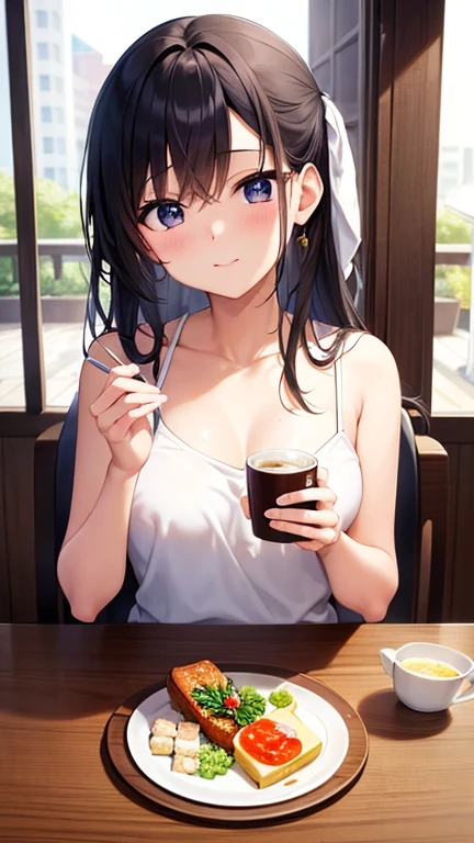 maisakurajima, Mai Sakurajima, Long Hair, bangs, (Black Hair:1.5), hair ornaments, (Purple eyes:1.1), Sleepy eyes,Open your mouth,Tank top shirt,Black string underwear,barefoot,Holding a coffee mug with both hands,Sitting on the sofa,
break indoors, room,
break looking at viewer, whole body,(Cowboy Shot:1.5),
break (masterpiece:1.2), highest quality, High resolution, unity 8k wallpaper, (figure:0.8), (Beautiful fine details:1.6), Highly detailed face, Perfect lighting, Highly detailed CG, (Perfect hands, Perfect Anatomy),