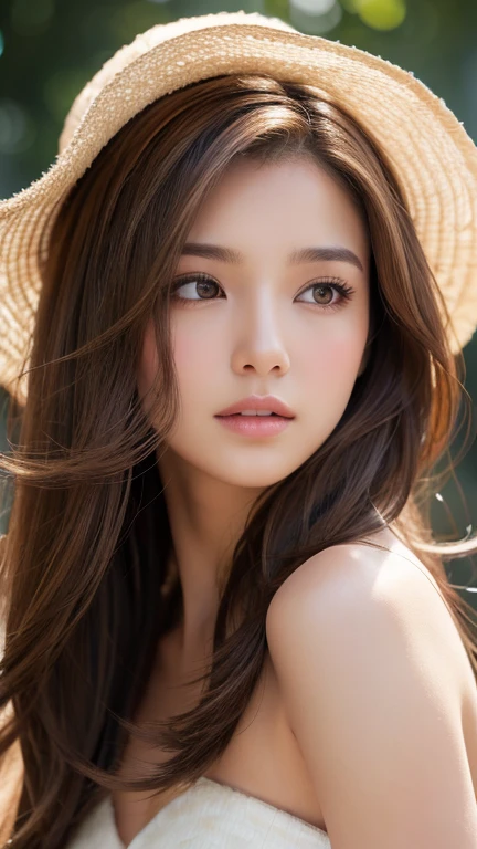 Masterpiece, 1 Beautiful Girl, (Reality 1.4), Japanese, Asian Beauty, Super Beautiful, Beautiful Skin, Thin, (Full Body Image), (Ultra Reality), (High Resolution), (8K), (Very Fine) , (beautiful detailed eyes), (very detailed), (detailed eye description), big eyes, brown eyes, long eyelashes, detailed face, shiny lips, bright lighting, professional lighting, camera Line of sight, serious expression, looking straight ahead, long hair, brown hair, seascape, Nogizaka idol, actress, 20 years old, white shirt, cleavage cut, baby face, moist and realistic skin texture, moist lips, natural shadow, (Raises arm)