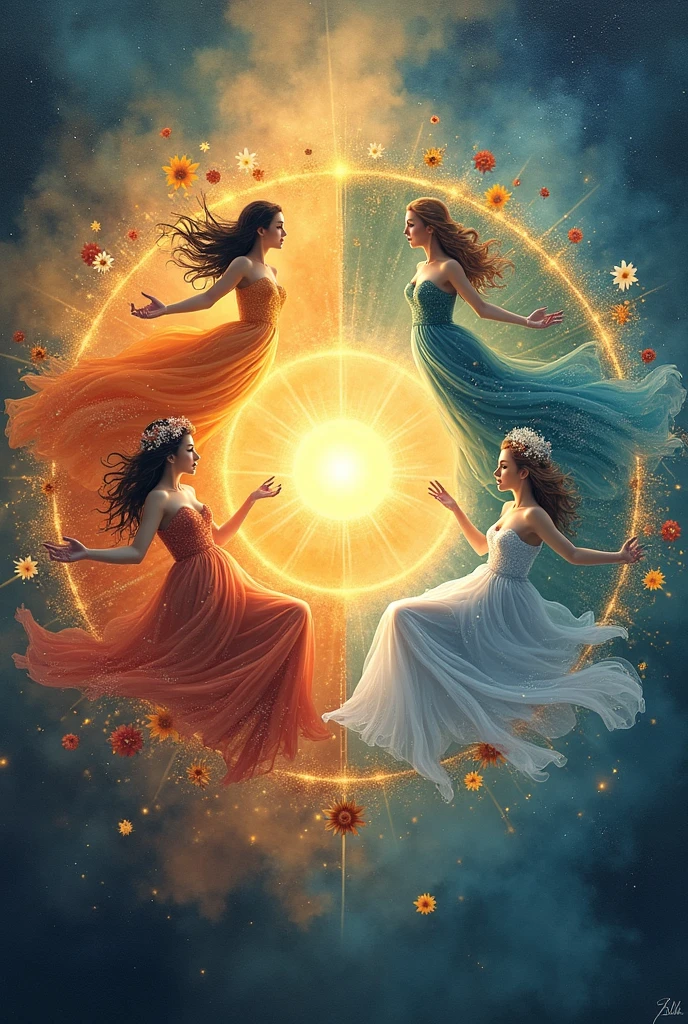 "A group of diverse individuals holding hands in a circle, surrounded by a swirling wind of light carrying cultural artifacts"