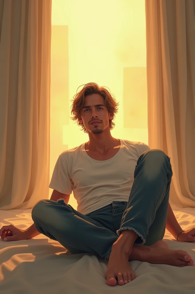 Jared Leto naked in bed, his face smiling and loving but tired, the sheets barely covering his beardless body, in the background a bay window overlooking a beach, the sun was just rising over the ocean
Negative prompt: cloths, underwear --auto --s2