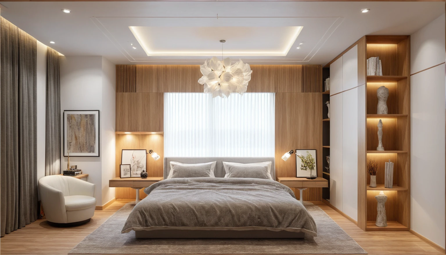 Interior design, (modern interior space), (modern furniture design), (space depicting the reality of the modern interior of a townhouse), beige and gray color scheme, (warm and soft LED lights), (round spotlights), (indoors), (neutral white), (white walls: 1.2), (Minimalist style An Cuong wooden furniture), (An Cuong wood with melamine-coated MDF surface), (architectural design visualization), (reflection), (focus on object), (material normal bump real reflection), (multi-level reflection), (chao vantage software visualization render),(((Best Quality))), ((Masterpiece)), ((best illustration)), ((best shadows)), (( Super Detail)), (Intricate lines), (Photorealism),(hyper detail), ((archdaily)), ((award winning design)), (dynamic light), ((spotlight)), (perfect light), ( shimering light), ((photorealistic)), ((intricate detail)), ((extreme detail)), ((crazy detail)), ((octane render)), ((trending on artstation)), ((High- fidelity)), ((Viwvid)), ((Crisp)), ((Bright)), ((Stunning)), ((Eye-catching)), ((High-quality)),((Sharp)), ((day sun environment)), ((Illuminating)), ((Flawless)), ((High-quality)),((Sharp edge render)), ((medium soft lighting)), ((photographic render)) , ((detailed archviz)), ((reality environment))