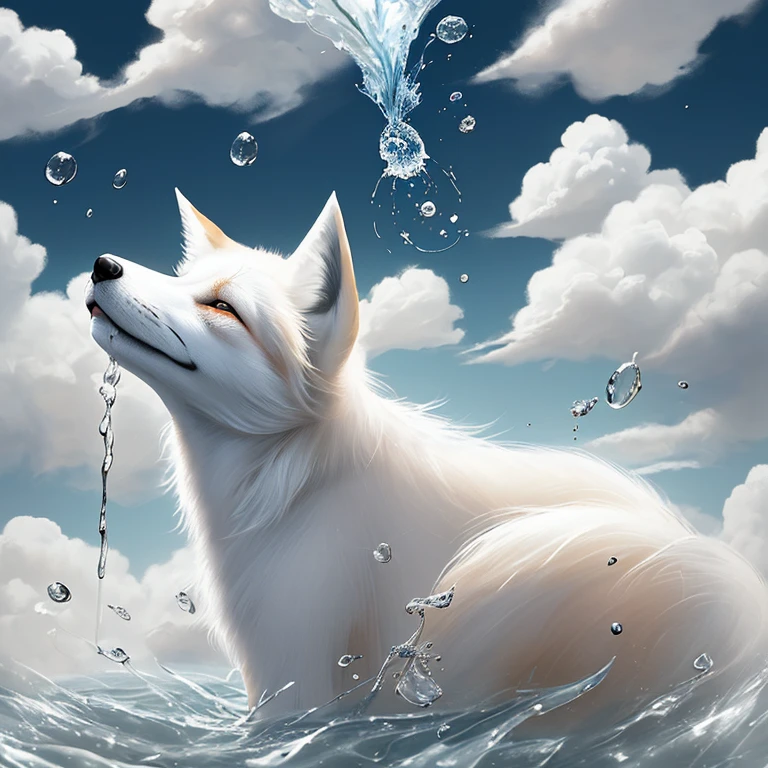 white Haired fox, clouds, conception, celebration, courage, advice, laziness, drops of water, sensation,