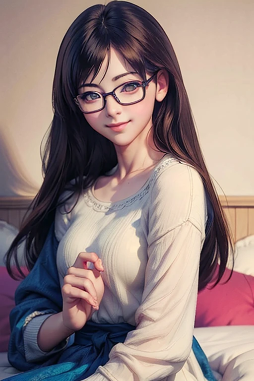 Best Quality、masterpiece、High sensitivity、High resolution、Detailed Description、Delicate facial depiction、Slender women、Glasses、Smiling face、Hold hands、Face to face with your 、