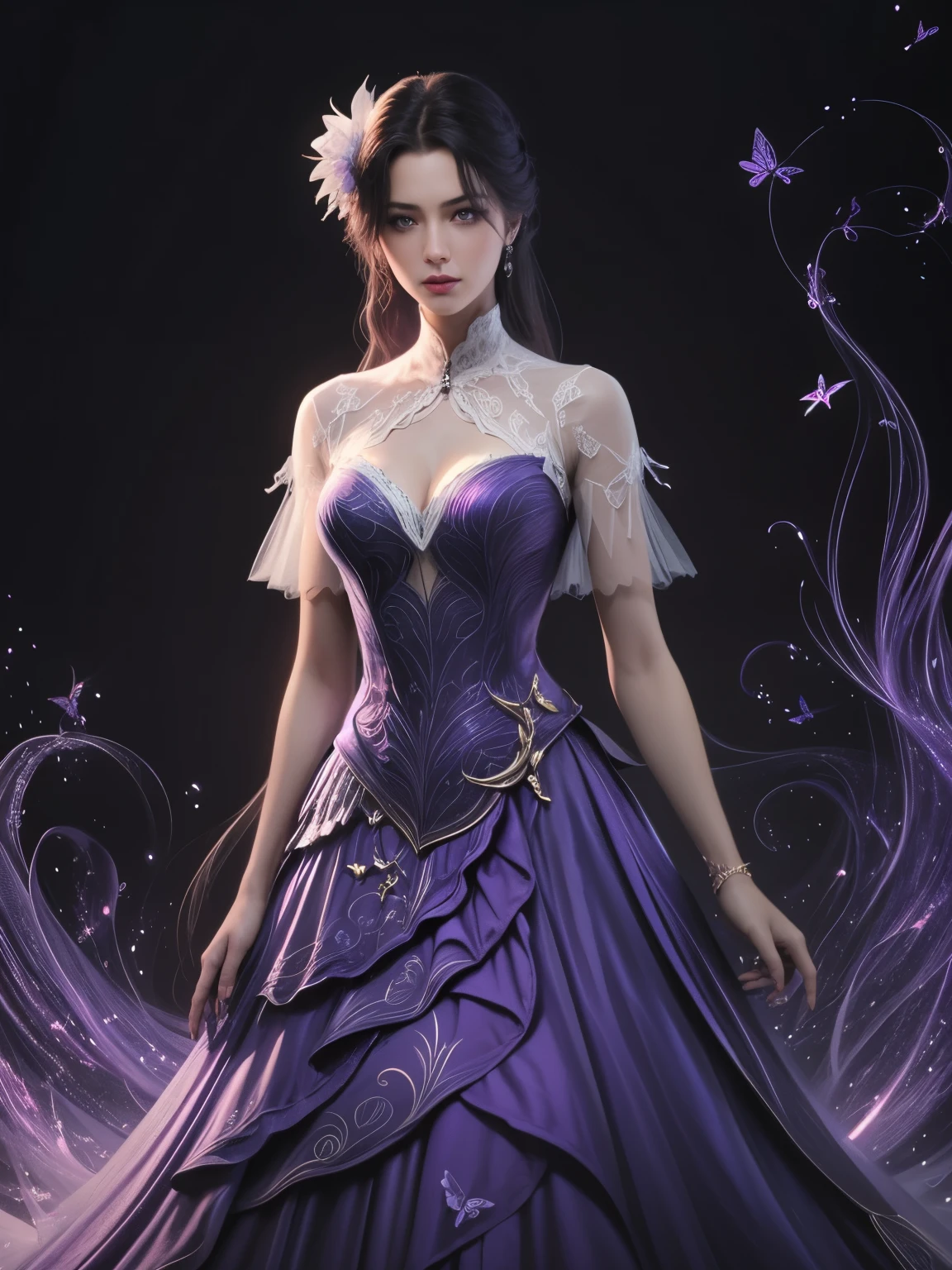 A girl in purple dress.(best quality)（(masterpiece)),(highres),original,extremely detailed 8k wallpaper,(extremely delicate and beautiful),incredibly_absurdres,colorful,intricate detail.