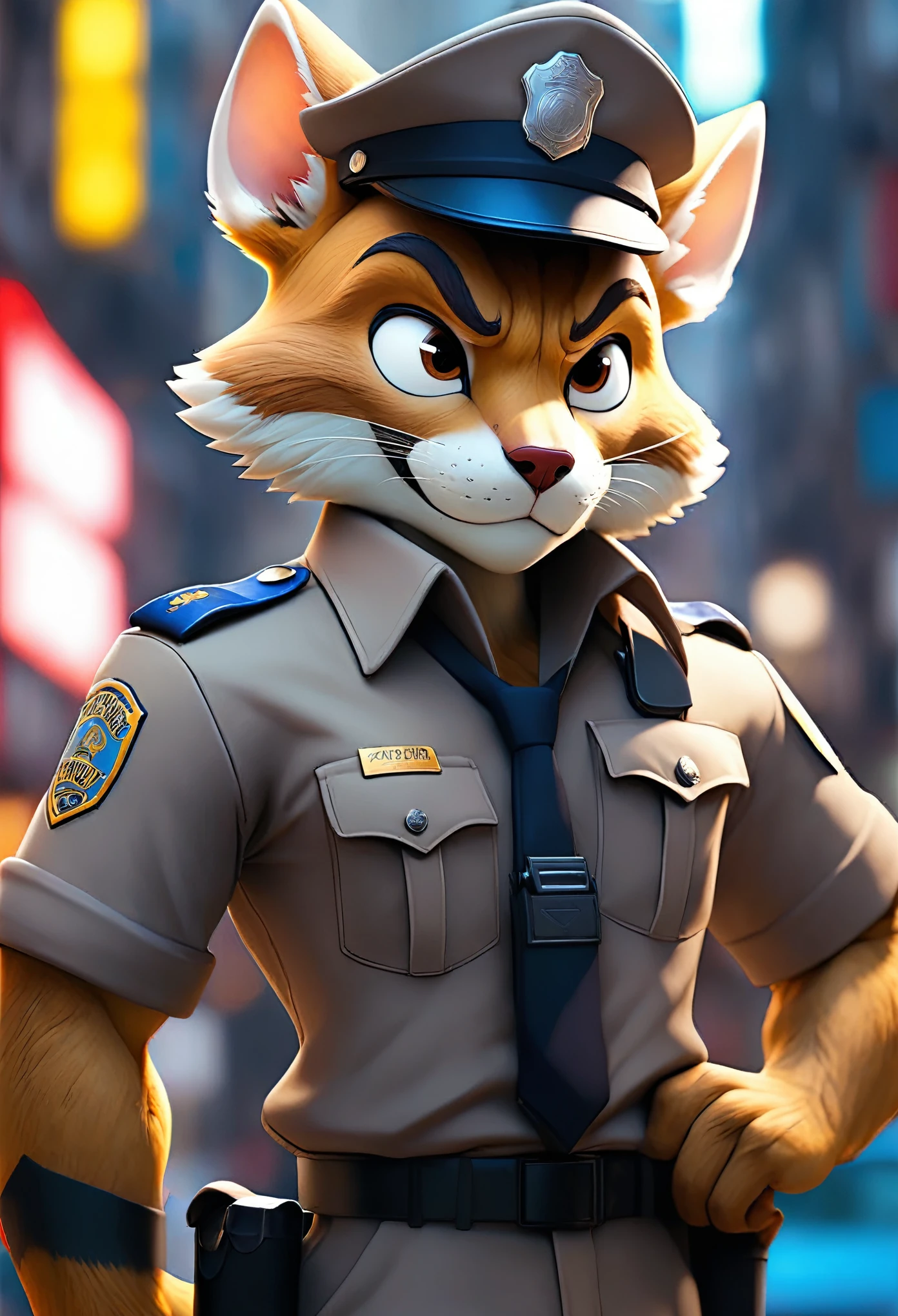 A close up of a cartoon cat dressed in a police uniform - SeaArt AI