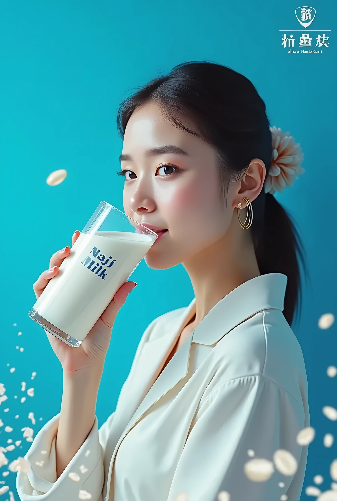 1 korean woman, big breasts, strikingly beautiful, delicate facial features, porcelain skin, expressive eyes, black hair, red lips, Picture a vibrant advertisement straight out of korea from the 1980s. The primary focus of the image is a young woman, radiant and full of energy. big breasts, strikingly beautiful, delicate facial features, porcelain skin, expressive eyes, black hair, red lips, erotic pose, her hair styled in classic pin curls, ((swimsuit from the 1980s)), She holds a bottle of Calpis with an infectious smile, taking a sip from a straw. The Calpis logo, in its signature font, stands out against a backdrop of soft, dreamy pastels. The entire scene exudes youth, vitality, and the refreshing taste of the beverage,