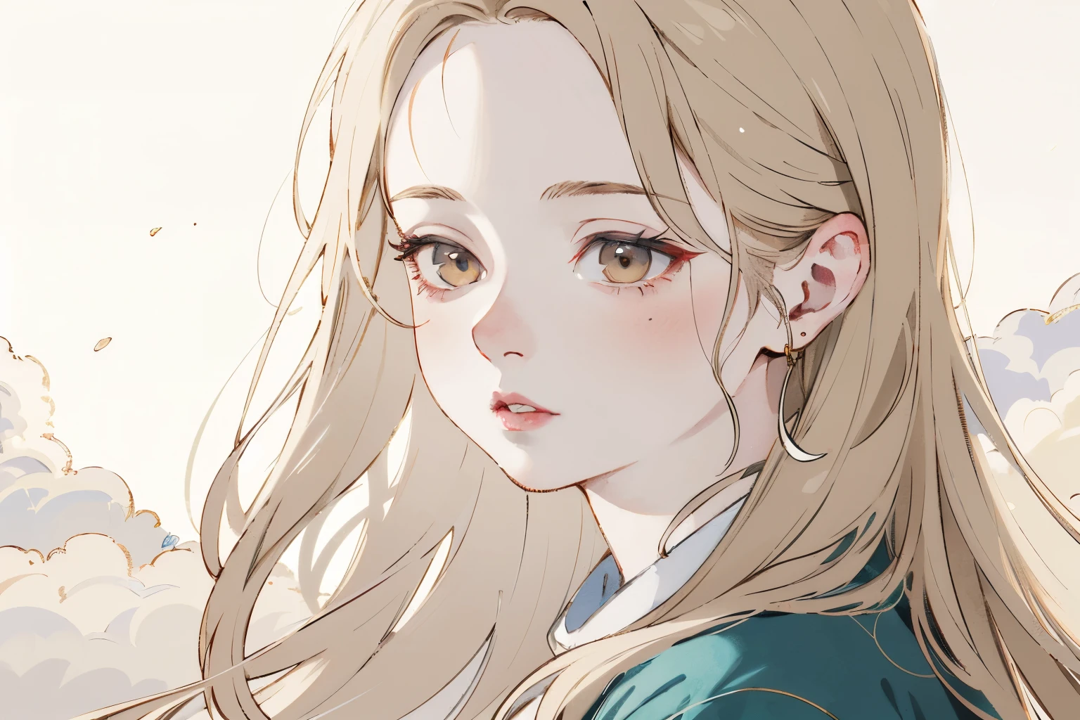 (RAW Photo, Best Quality), (Realistic, Photo Realistic: 1.3), Best Quality, Highly Detailed, Masterpiece, Hyperdetail, Illustration, 1 Girl, Forehead with Painting, upper_body, Dynamic Angle, World Masterpiece Theater, messy_long_hair, Best Quality, Extremely Detailed CG Unified 8k Wallpaper, Ink, Amazing, Cinematic Lighting, lens_flare,dunhuang_style
