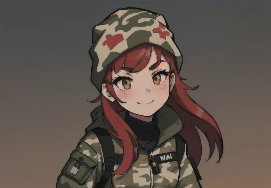 anime girl in camouflage jacket and balaclava with backpack and , soldier girl, infantry girl, marin kitagawa fanart, from girls frontline, mechanized soldier girl, portrait of soldier girl, portrait of cute soldier girl, girls frontline style, military girl, female protagonist 👀 :8, roguish smirk, painted in anime painter studio, yayoi kasuma