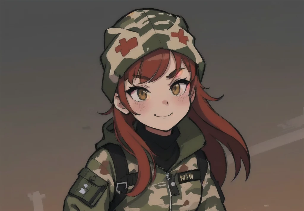 anime girl in camouflage jacket and balaclava with backpack and , soldier girl, infantry girl, marin kitagawa fanart, from girls frontline, mechanized soldier girl, portrait of soldier girl, portrait of cute soldier girl, girls frontline style, military girl, female protagonist 👀 :8, roguish smirk, painted in anime painter studio, yayoi kasuma