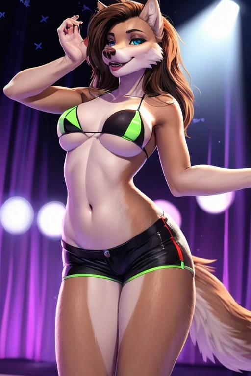 by redjiit, by rajii, by juiceps, by chunie, by wizzikt, (best quality, highres, ultra-detailed, realistic:1.37), furry, anthro, badger, female, black body, white marks, beautiful body, badger ears, sexy, soft fur, alluring eyes, slender figure, graceful pose, enchanting smile, vibrant colors, dynamic lighting, sexy bra