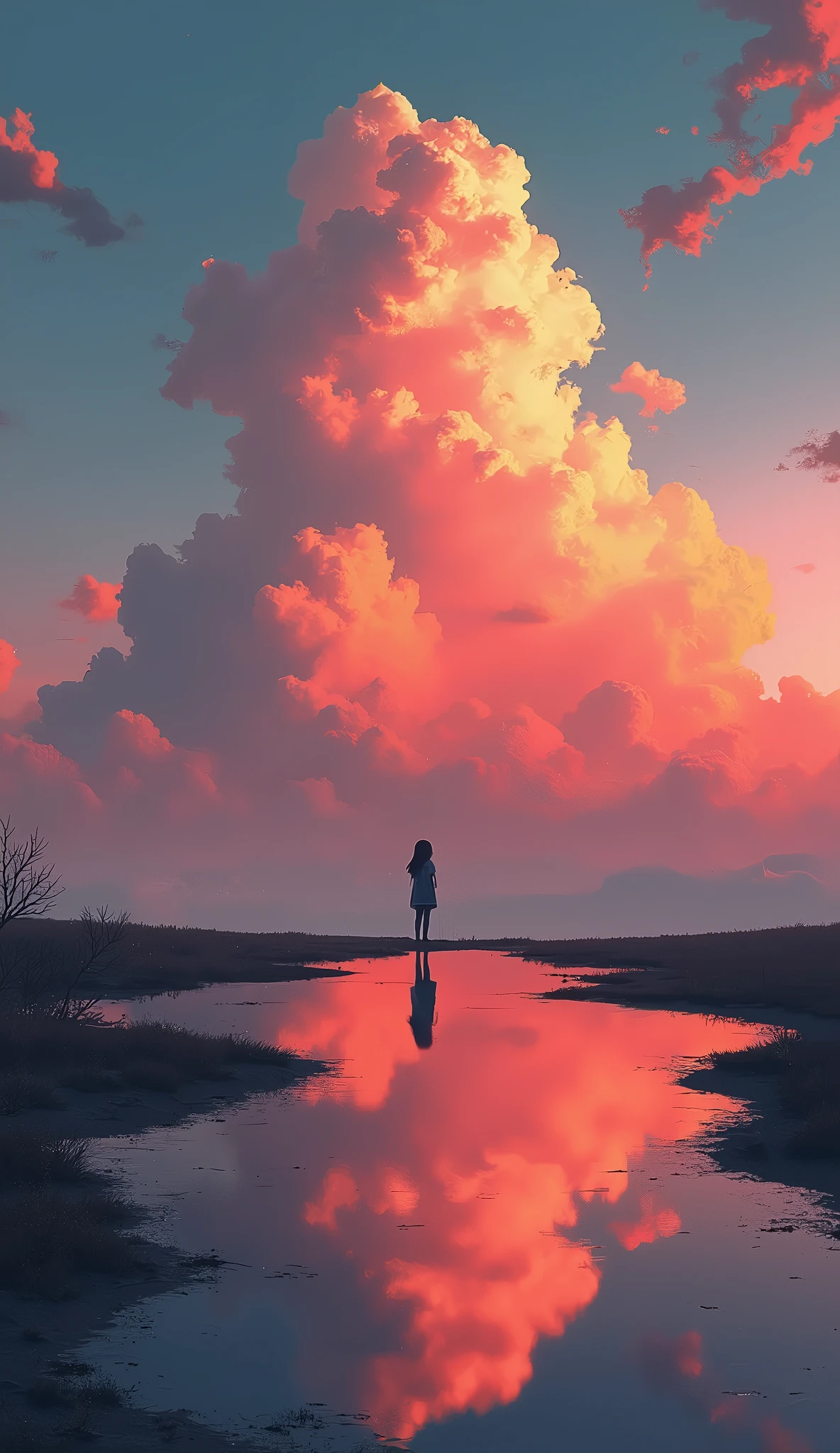 high quality, eveing sky, overcast, orange purple sky, scenery,