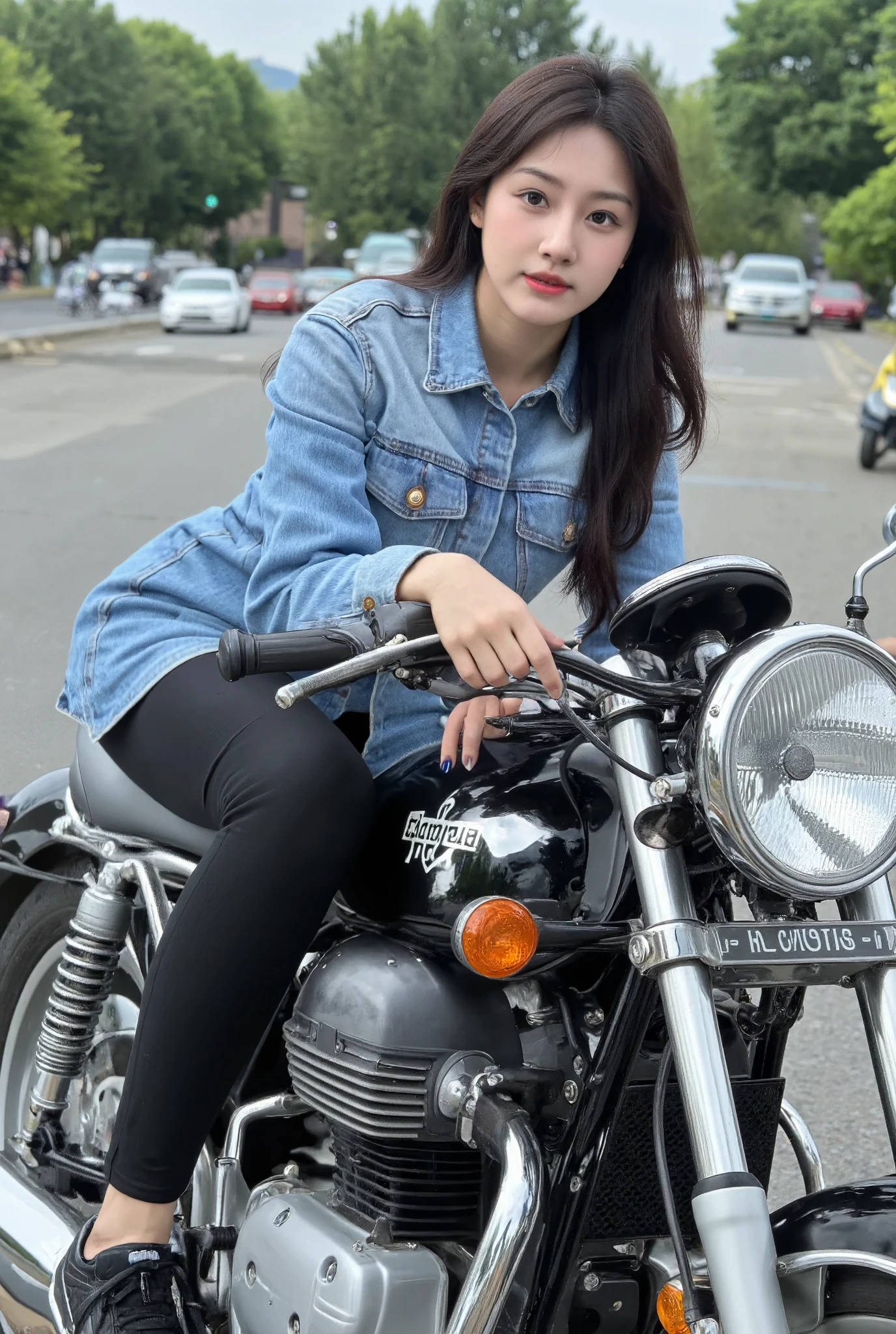 A beautiful woman riding a motorcycle