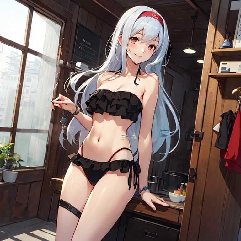 エロいBikini、Wet、Silver Hair、Pale blue eyes、Semi-long hair、学校のlocker room、locker room、Blushing、Embarrassed、Bikini、