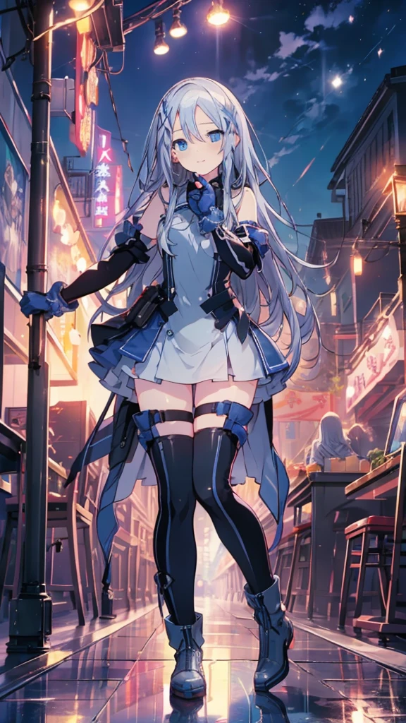 (((Night Park，Street lamp，Pose in front)))，((full body)),(Tabletop.Best Quality).(Dynamic Angle). (CG paintings with attention to detail),(Perfect image)、((Finger Frame)),comics.shape.1 girl.Detailed face、((kanade3rd，Grey Hair，Patent leather long boots))，ellis xillia,Costume,nsfw,Perfect Face.Delicate face、Rough skin、((Beautiful Blue Eyes)).繊細でBeautiful Eyes、Beautiful Eyes、Reflective Eyes、smile.(Face is a little red:0.8)、8K wallpaper、Cowboy Shot、Reflected Light、Most detailed、Complex、Rough skin、Fine skin、(Super Resolution)、