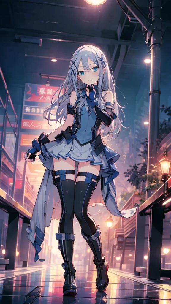 (((Night Park，Street lamp，Pose in front)))，((full body)),(Tabletop.Best Quality).(Dynamic Angle). (CG paintings with attention to detail),(Perfect image)、((Finger Frame)),comics.shape.1 girl.Detailed face、((kanade3rd，Grey Hair，Patent leather long boots))，ellis xillia,Costume,nsfw,Perfect Face.Delicate face、Rough skin、((Beautiful Blue Eyes)).繊細でBeautiful Eyes、Beautiful Eyes、Reflective Eyes、smile.(Face is a little red:0.8)、8K wallpaper、Cowboy Shot、Reflected Light、Most detailed、Complex、Rough skin、Fine skin、(Super Resolution)、