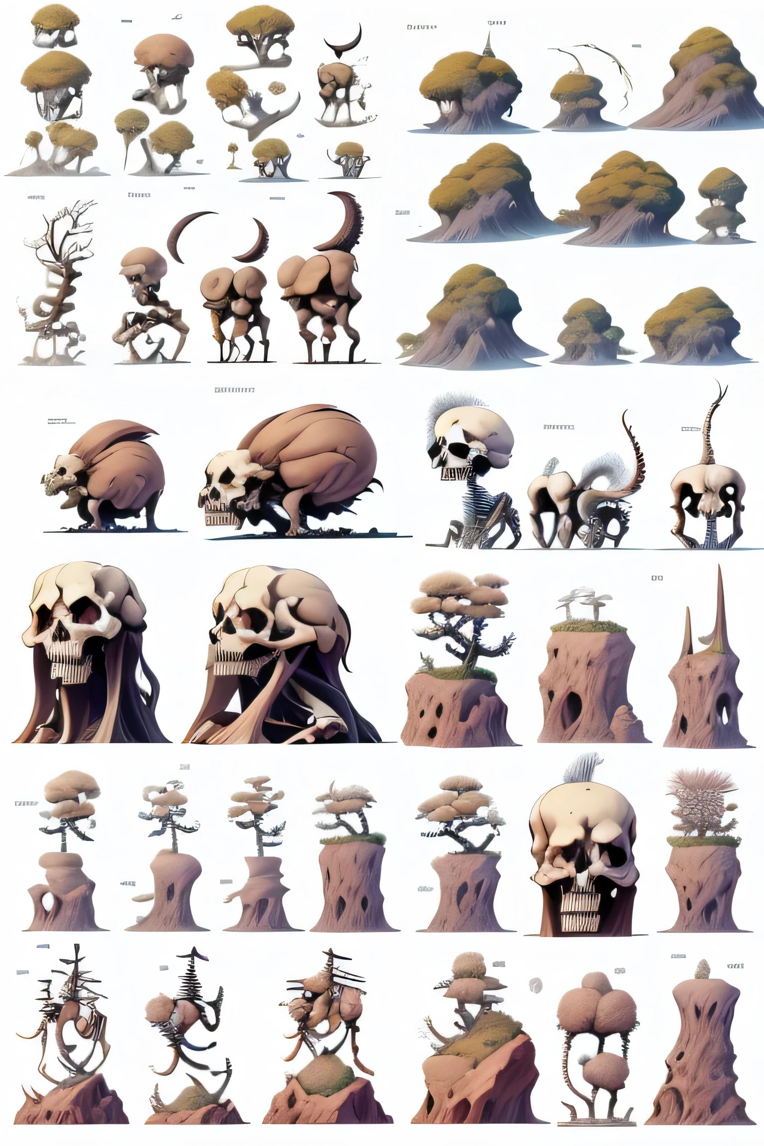 Collection of skeletal illustrations,skeleton、bone,a bunch of different Skeleton and bone in a cartoon style, Skeleton and bone, Isometric environment, 有A lot of bones, Isometric 2D Game Art, Isometric game assets, Skeleton Environment, Skeleton and bone的游戏资产, Isometric Game Art, , stylized vegetation, Props containing bone, Some skeletons, A lot of bones, bone and skeleton,background art,Detailed game art,environmental design illustration,2D game materials.concept art,visual development, Magical surrealism, Surreal illustration, painting, K8 HD quality