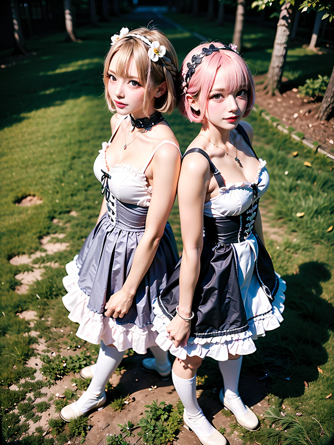 (((Stickers))), Exquisite detail, Highest quality 8K resolution, Very detailed, Realistic, Vibrant colors, Soft tones, Warm and gentle lighting, (Beautiful Gothic Black Dress, Cute pink ribbon, Beautiful frills:1.2),(Sleek and straight pink hair:1.2),(Hair parted in the middle:1.2),(Shiny Hair),(Pink Eyes:1.3),Garden Girl,With overflowing softness and kindness,Visible and tangible emotions,(The promenade is full of flowers:1.3), Create colorful reflections.The sun shines with joy and pure love, Casts a warm golden glow on the girl's face,Freed from the troubles of this world. The atmosphere is full of happiness and laughter, It's like heaven、As if celebrating love,Combining digital illustrations and photography, 超高精細な描写とVibrant colorsにこだわる. A style that combines romanticism and realism、You can feel the depth of love. The color palette consists of soft pastel tones., Creates a dreamy and fantastical atmosphere. The lighting is soft and diffuse, Put a gentle light on your face,This work is a masterpiece,