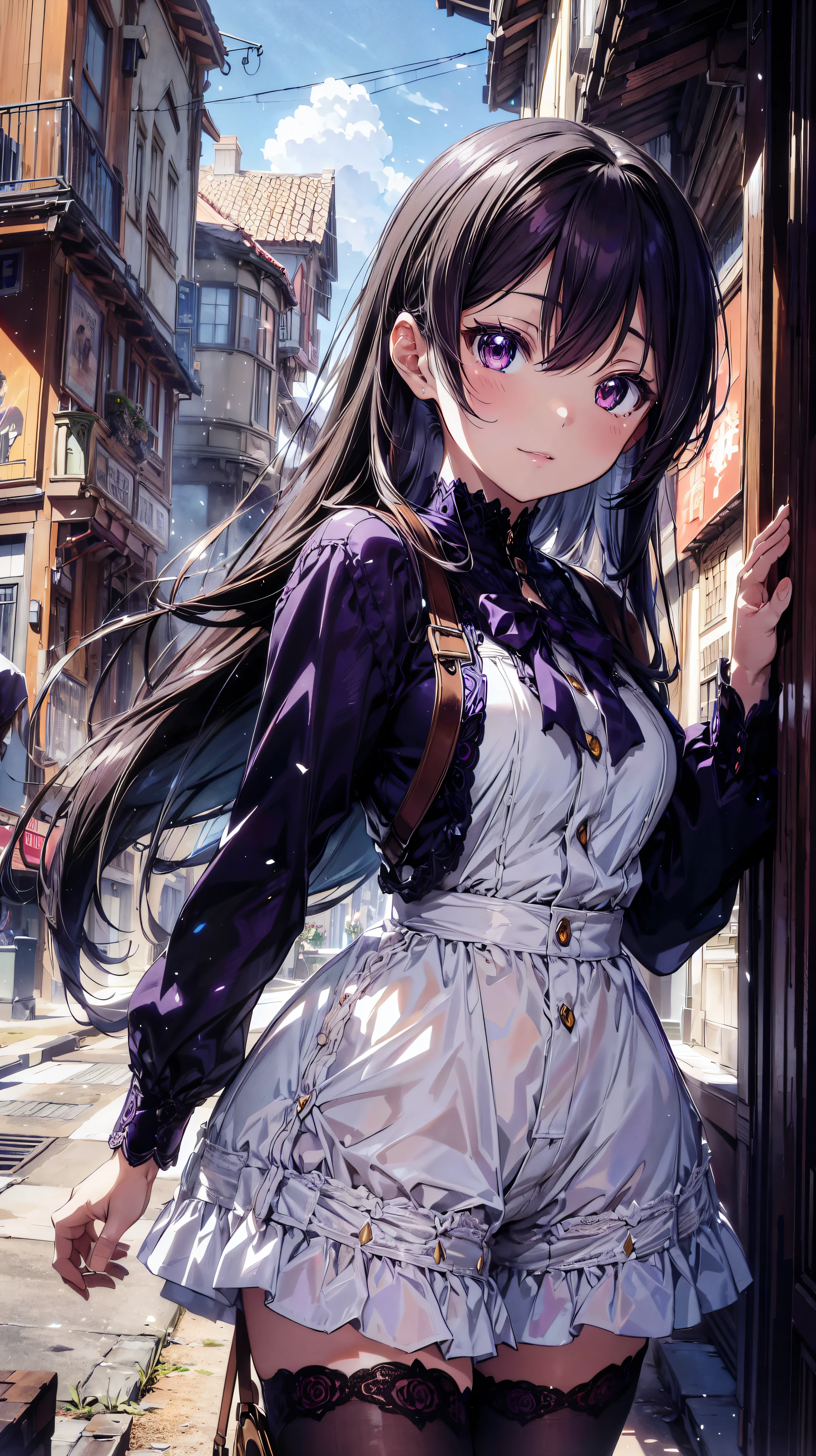 (((ultra detailed))), (((ultra resolution))), (((best quality))), Anime Girls, Purple long hair, beautiful服, Antique architecture, Charmingな女の子, Charming, anime moe art style, 4K, 8k, 16k, 32K, 64K, beautiful