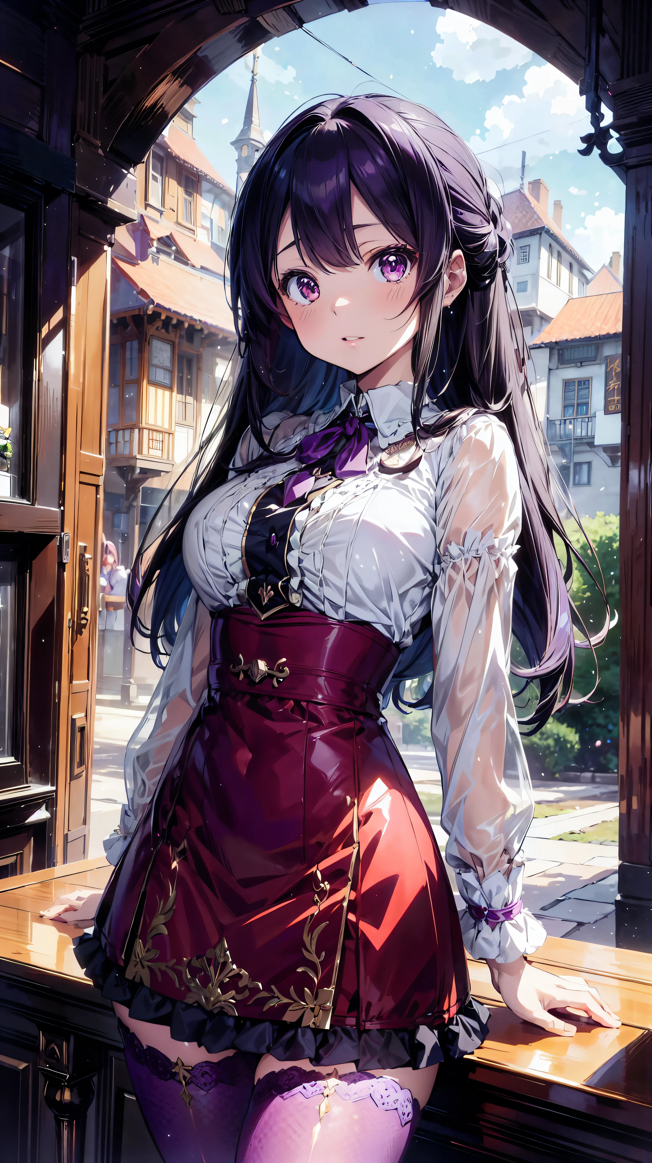 (((ultra detailed))), (((ultra resolution))), (((best quality))), Anime Girls, Purple long hair, beautiful服, Antique architecture, Charmingな女の子, Charming, anime moe art style, 4K, 8k, 16k, 32K, 64K, beautiful