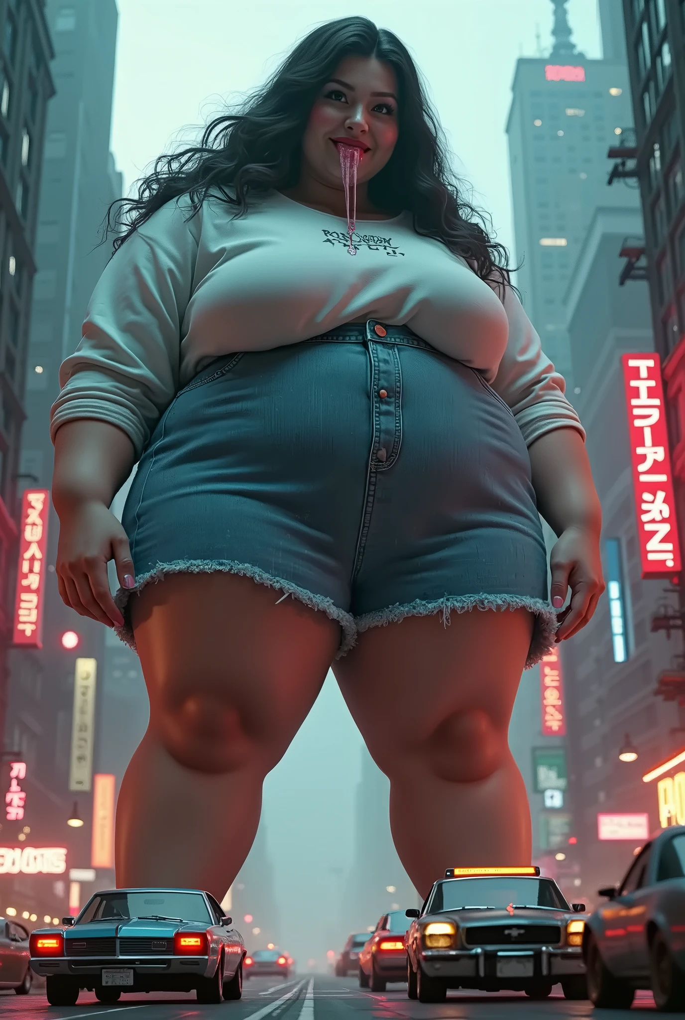 High quality, big black goddess with enormous breasts, big booty, massive muscles, long hair, dominate girl, massive body, laboratory experiment, massive muscle growth, unlimited power