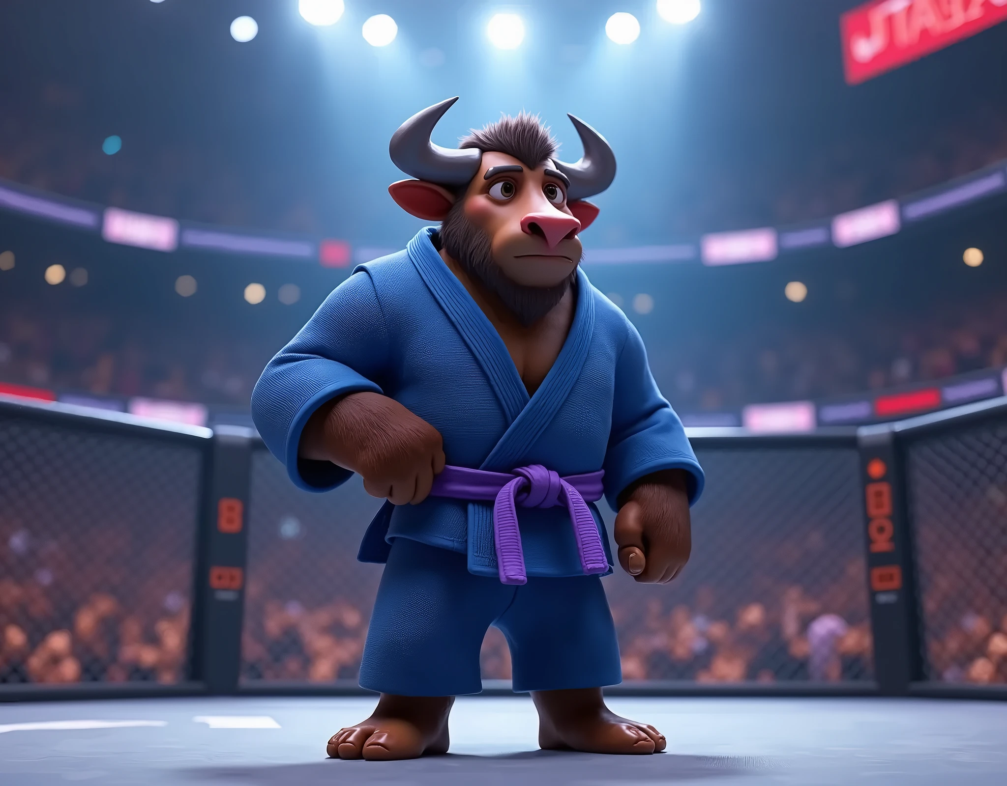 (by zackary9112), score_9, score_8_up, score_7_up,score_6_up,score_5_up,score_4_up, (duo),anthro,((cow)),male, muscular, belly , tail, tall, full body, standing, wrestling,versus,smirk, solo, spandex, huge bulge, bulge ,huge testicles, cum,breast, nipples, huge pectorals ,milk from breast ,breath,feet, bulge in spandex,wrestling cloth, coveralls, presenting body, lift arms, confident, third person view,looking at viewer,from front,detailed background, areana,purple light, audience