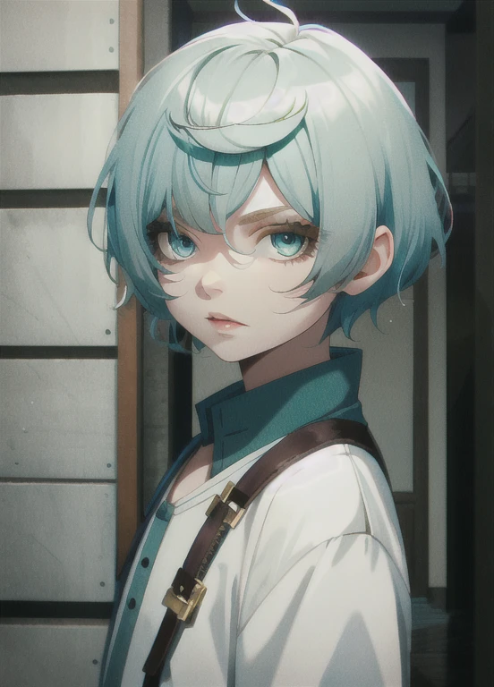 Girl with short white hair and blue-green eyes looks like a boy