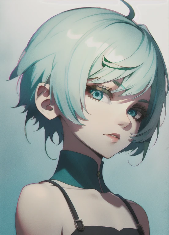 Girl with short white hair and blue-green eyes looks like a boy