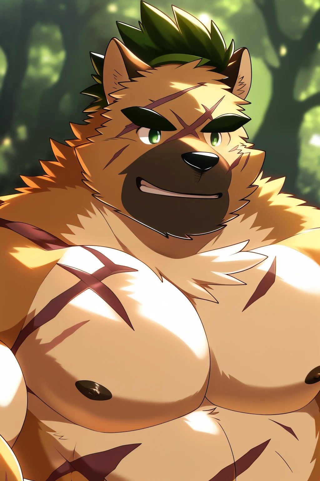 author: Takemoto Arashi, (1 boy), One, Yasuyori, scars, Men, second test,  Beautiful, sexual, Attractive guy, (detailed green глаза), brows, teeth, (masterpiece, High resolution, high quality), 4K, portrait, Beautiful shadow, focus on pectoral muscles, nipples, underwear, 