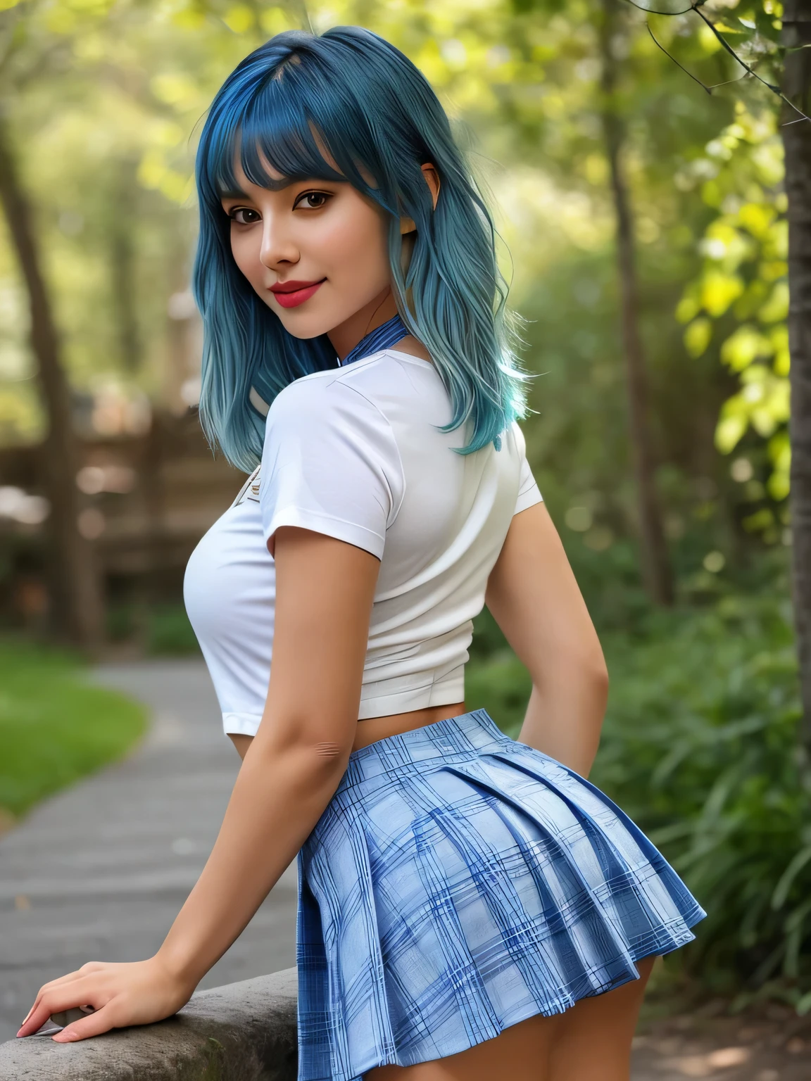 picking up on lap,mini white skirt swinging up, 40k, photography, masterpiece, best quality, school background, sfw, (1girl blue eyes rainbow hair), big full bretil waiting wearing, (mini sexy swing skirt round: 1.3), (white plunging open shirt: 1.3),old man leaning against the back picking her up,varied poses.