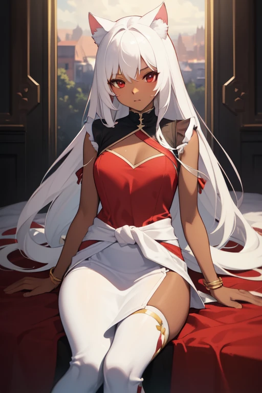 Eerily bloody tentacles are writhing. All of them are unpleasantly thick and long. A skinny evil monster girl with Shiny red eyes and Long white hair. She has Tiny breasts, Flat bust, Bleeding wounds, Flooring blood from eyes. She is dressed with Demonic costume and Glowing robe. She is starved. Best quality, Ultra detailed, Perfect anatomy, Grotesque, Gloomy, Dark atmosphere