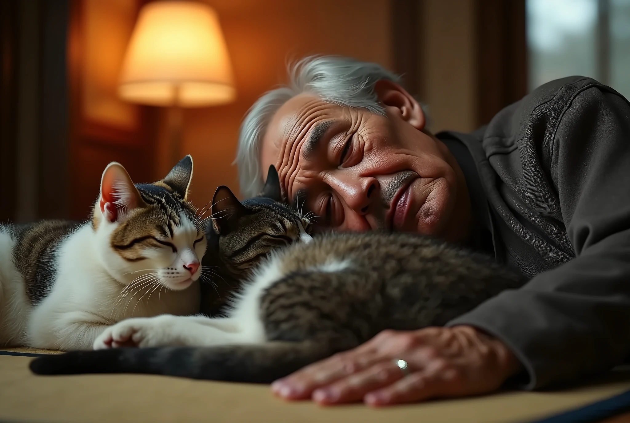 The Arafed man sat at a table,Holding a cat and a bottle of wine, alejandro jodorowsky, at a dinner table, haeckel and alasdair gray, cat eating, author:Edward Gorey, herman nitsch and herman nitsch, moody::alejandro jodorowsky, author:Zodolovsky, bruce weber, inspired by Will Barnet