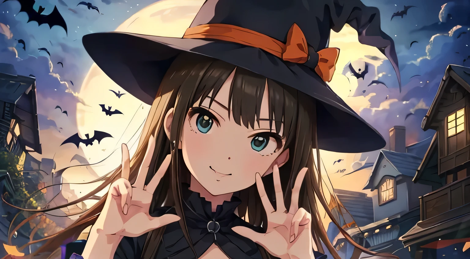 masterpiece、Best Quality、detail、High resolution、Very delicate and beautiful、Cowboy Shot、Halloweenファッション、smile、solo、Shibuya Rin、Halloween、Pose