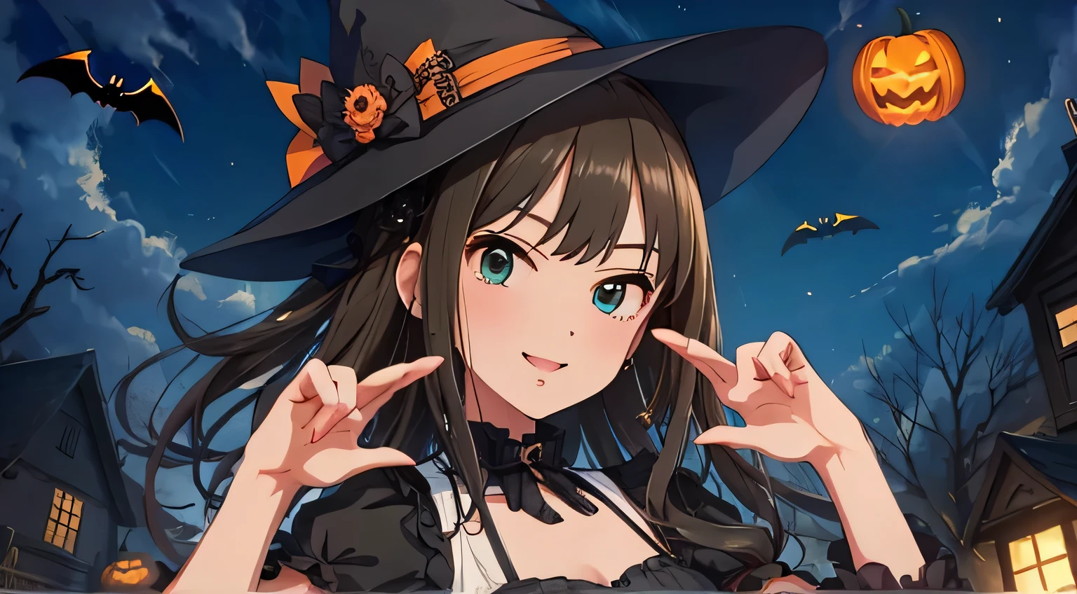 masterpiece、Best Quality、detail、High resolution、Very delicate and beautiful、Cowboy Shot、Halloweenファッション、smile、solo、Shibuya Rin、Halloween、Pose