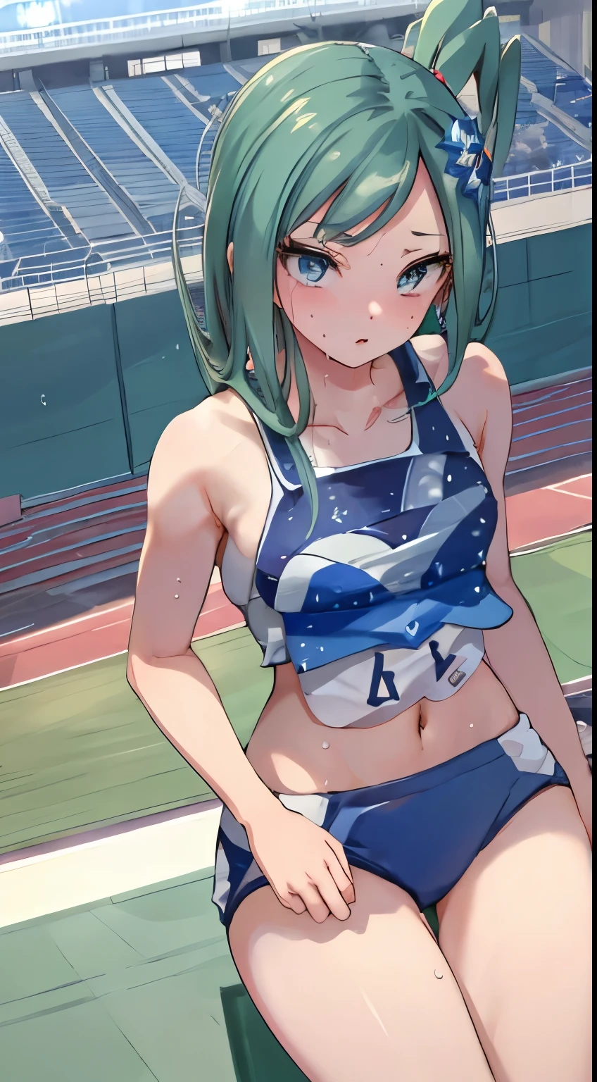 Highly detailed eyesと顔，Athletics, Highly detailed eyes, Ultra-realistic 8k CG，masterpiece（（Detailed background，Delicate pattern，Intricate details, Detailed and beautiful eyes）），The best quality in the best condition，Very very very detailed face，((OlympicStadium)), Small breasts, shy, sweat, Underboob, Athletics, Olympic競技場, Japan national team players, masterpiece of the highest quality, High resolution, 
list, pokemon_list, 1 girl,
whole body, Stadium,Olympic, Looking into the camera, 1 girl, , software, High resolution,masterpiece of the highest quality, ,1 girl, Athleticsのユニフォーム,