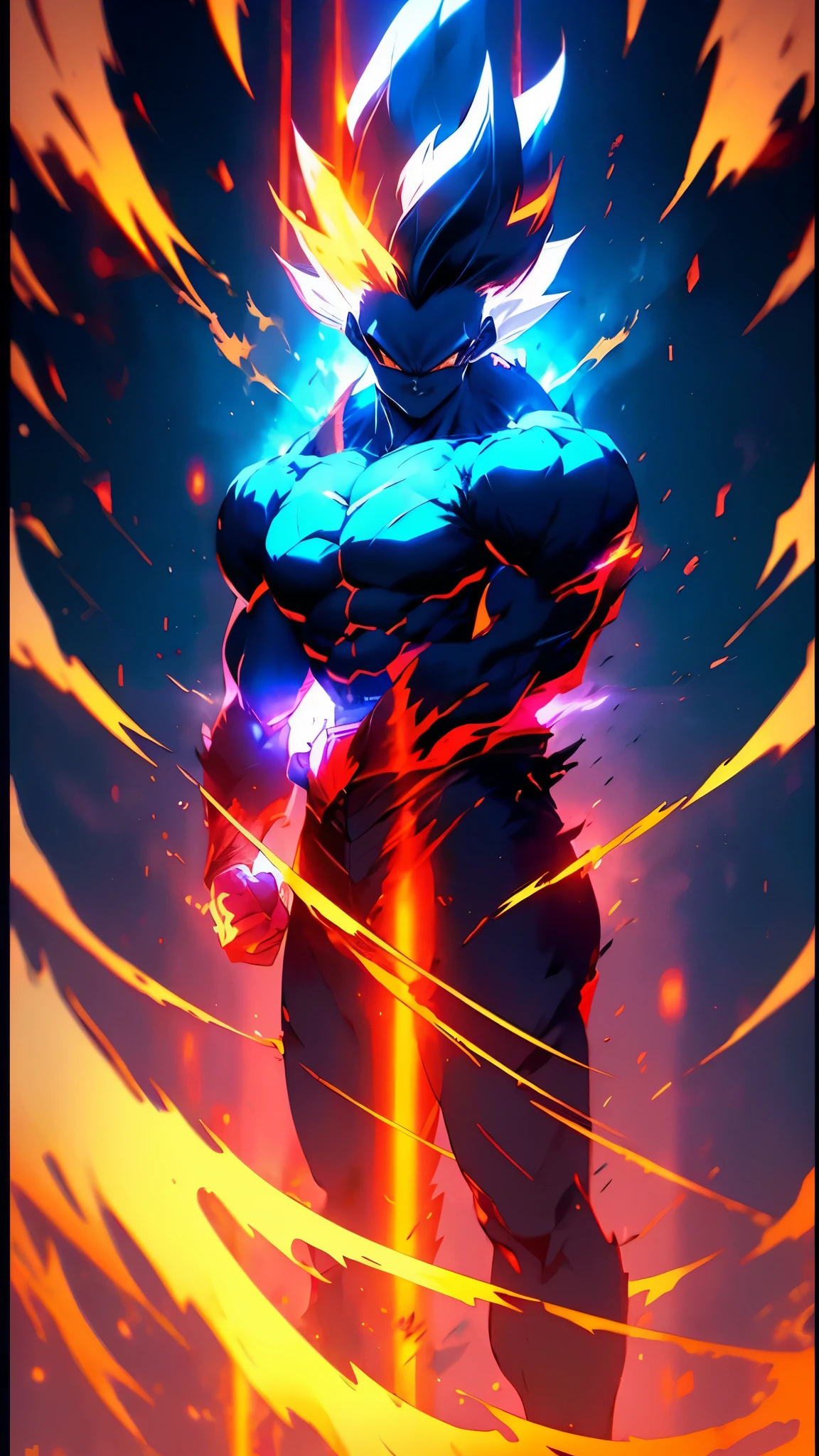 1boy, son goku, super saiyan, white monkey, saiyan rage, muscular body, detailed face, glowing eyes, clenched fists, dynamic pose, dramatic lighting, epic, cinematic, hyper detailed, 8k, photorealistic, volumetric lighting, dramatic shadows, vibrant colors