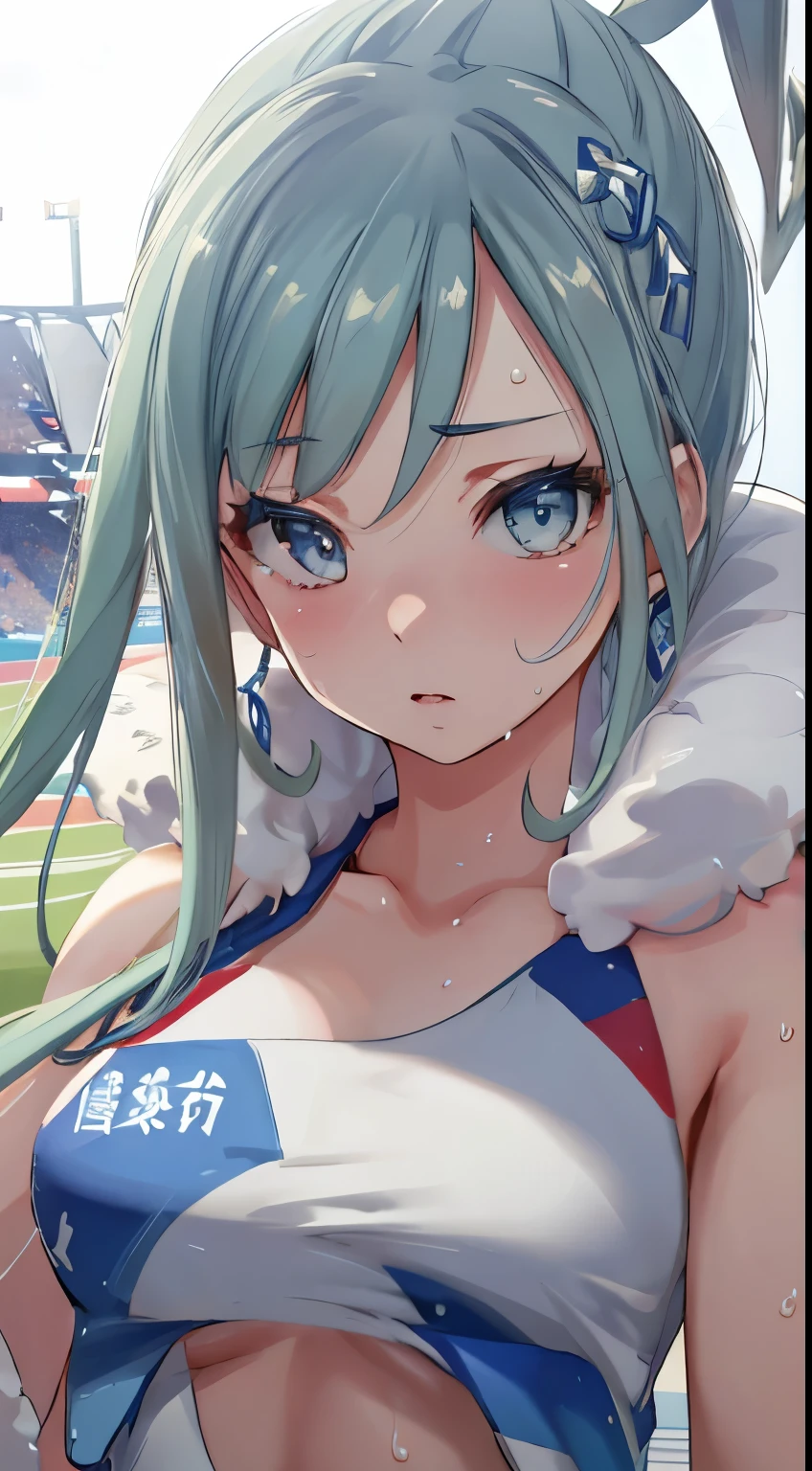 nsfw, topless, Highly detailed eyesと顔，Athletics, Highly detailed eyes, Ultra-realistic 8k CG，masterpiece（（Detailed background，Delicate pattern，Intricate details, Detailed and beautiful eyes）），The best quality in the best condition，Very very very detailed face，((OlympicStadium)), Small breasts, shy, sweat, Underboob, Athletics, Olympic競技場, Japan national team players, masterpiece of the highest quality, High resolution, 
list, pokemon_list, 1 girl,
whole body, Stadium,Olympic, Looking into the camera, 1 girl, , software, High resolution,masterpiece of the highest quality, ,1 girl, Athleticsのユニフォーム,