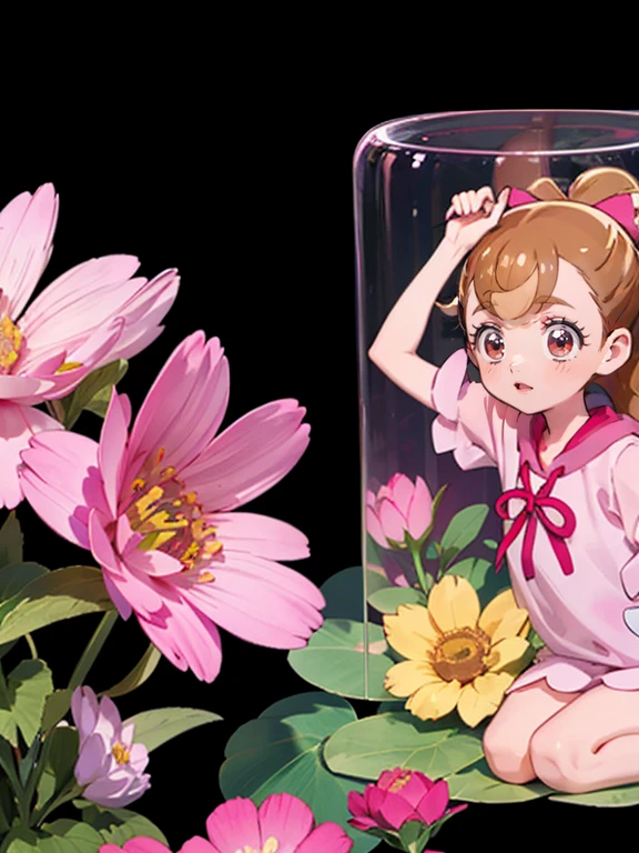 Realistic Skin, , Very short，Very thin thighs，，Small child:1.3，((Fully transparent:1.3) 透けたflower柄カジュアルドレス:1.2)，naked，outside，Park garden in early autumn，flower，Girl&#39;s Temptation，
