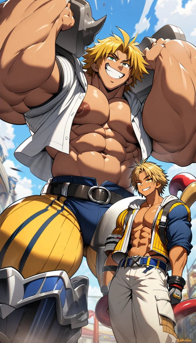 Highest quality,Huge muscles,Full Color,tidus,Massive ,smile wickedly,Open shirt,Shake hard,Devil&#39;s Wings and Tail,Huge erect penis,Rubber Suit,Magic circle tattoo,2boys,((Zoom out,Full body photo)),Stick your tongue out,The devil enters the body,(((Anal Sex,boys, man, anal sex, standing, man hug boy’s knees from back, man hold boy, breasts, nipples, both legs up, Open legs, best quality, very aesthetic, ultra-detailed, best illustration nsfw, sweat, steam, male)))