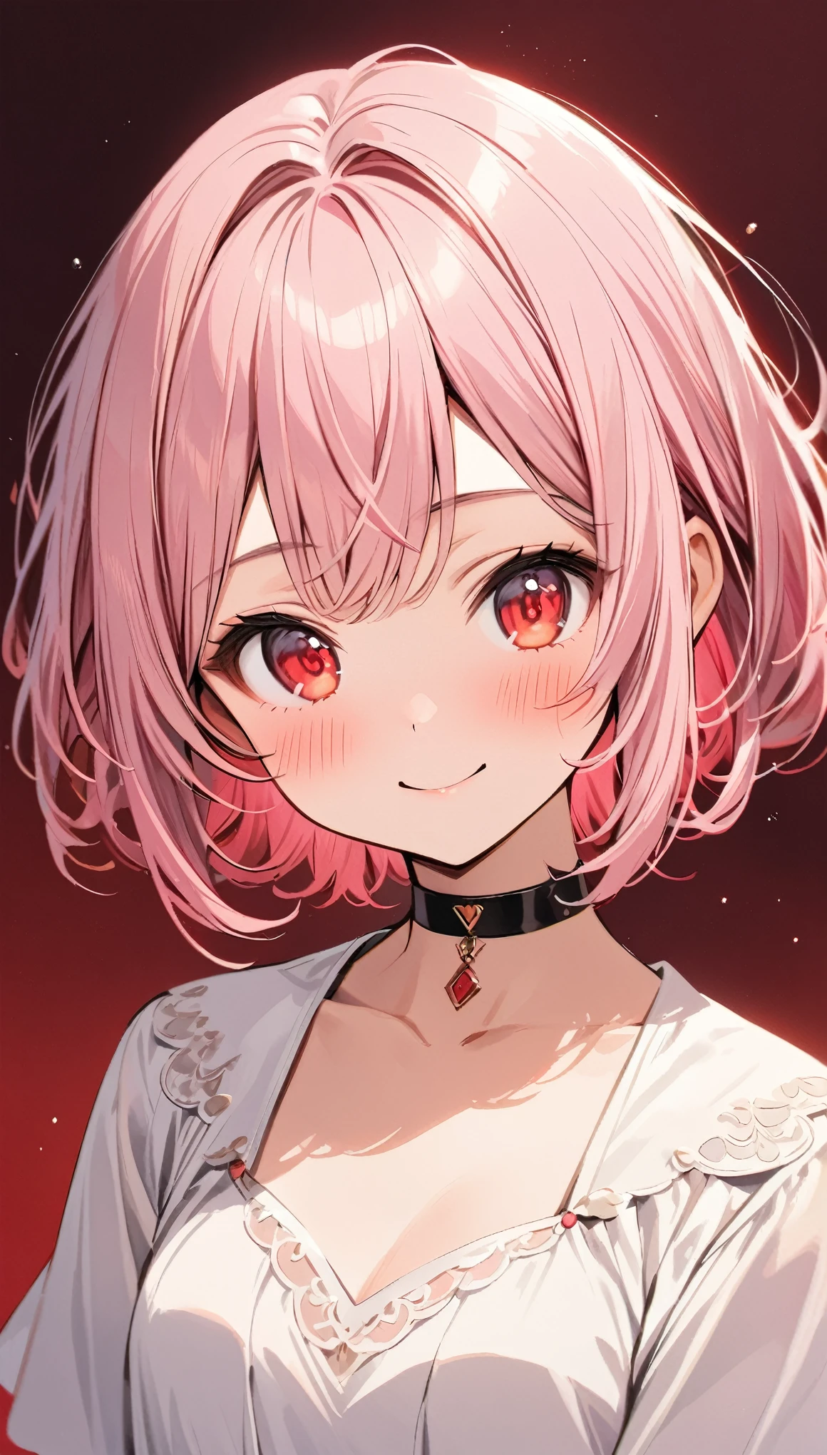 masterpiece, best quality, <lora:frengXL_V1:1> 1girl, solo, jewelry, hair ornament, earrings, looking at viewer, choker, blush, smile, sweater, hat, pink hair, short hair, white choker, off-shoulder sweater, bangs, necklace, off shoulder, pink eyes, hairclip, upper body, beret, long sleeves, bare shoulders, collarbone, hair intakes