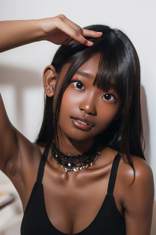 nsfw, two naked girls, young body, young face, light skin african girl, seductive smile, 12 years old, naked, necklace, earrings, current fashion, detailed facial details, perfect face, sharpness, trendy art, sharp facial details, fun, ponytails, long hair, neon hair highlights, open legs, showing vagina, sunny, principle's office, couch, skirt, jacket, sitting on penis, selfie
